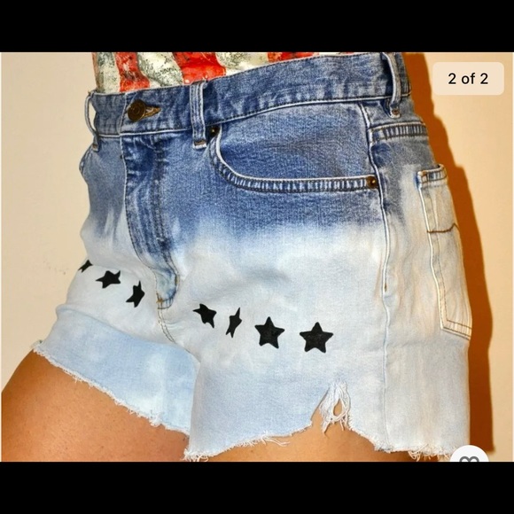 Vintage Hand painted Denim jean short shorts high rise 10 Ralph Lauren V2K 2000 - Picture 2 of 2